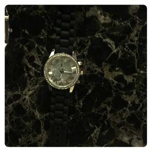 Charming Charlie's black band crystal watch